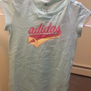Adidas Kids Sky Blue Tee with Pink Logo